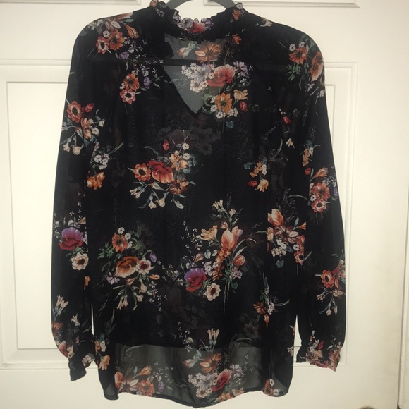 Women’s Haute Monde Black Floral Sheer Blouse, Size Large - Picture 2 of 5